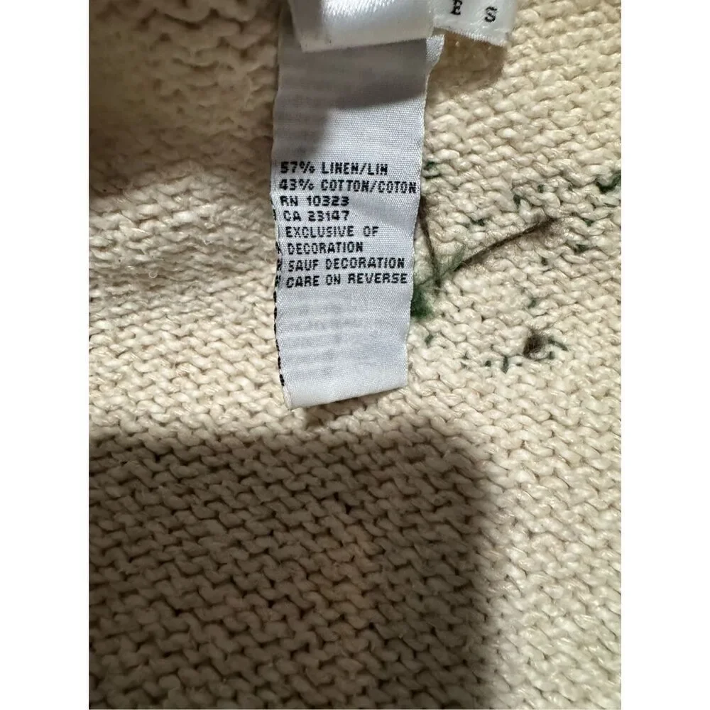 Talbots fall embroidered linen blend button front sweater MP - Picture 3 of 14